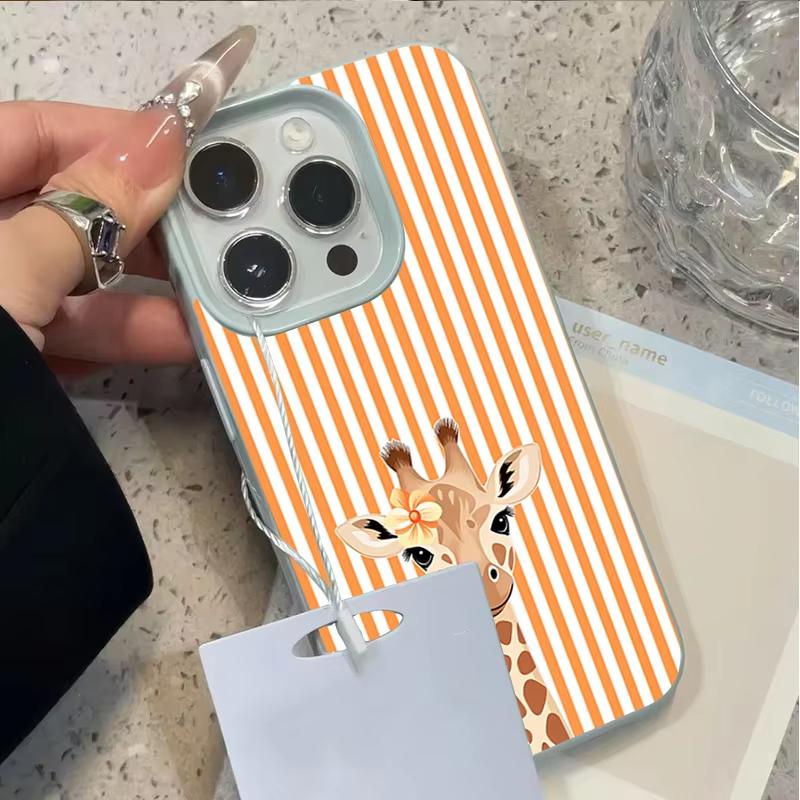 Shockproof Phone Case for iPhone 17 16 Plus 15 Pro 14 13 12 11 Pro Max 17 Air 16E Cute Flower Giraffe Orange Stripes Soft Cover