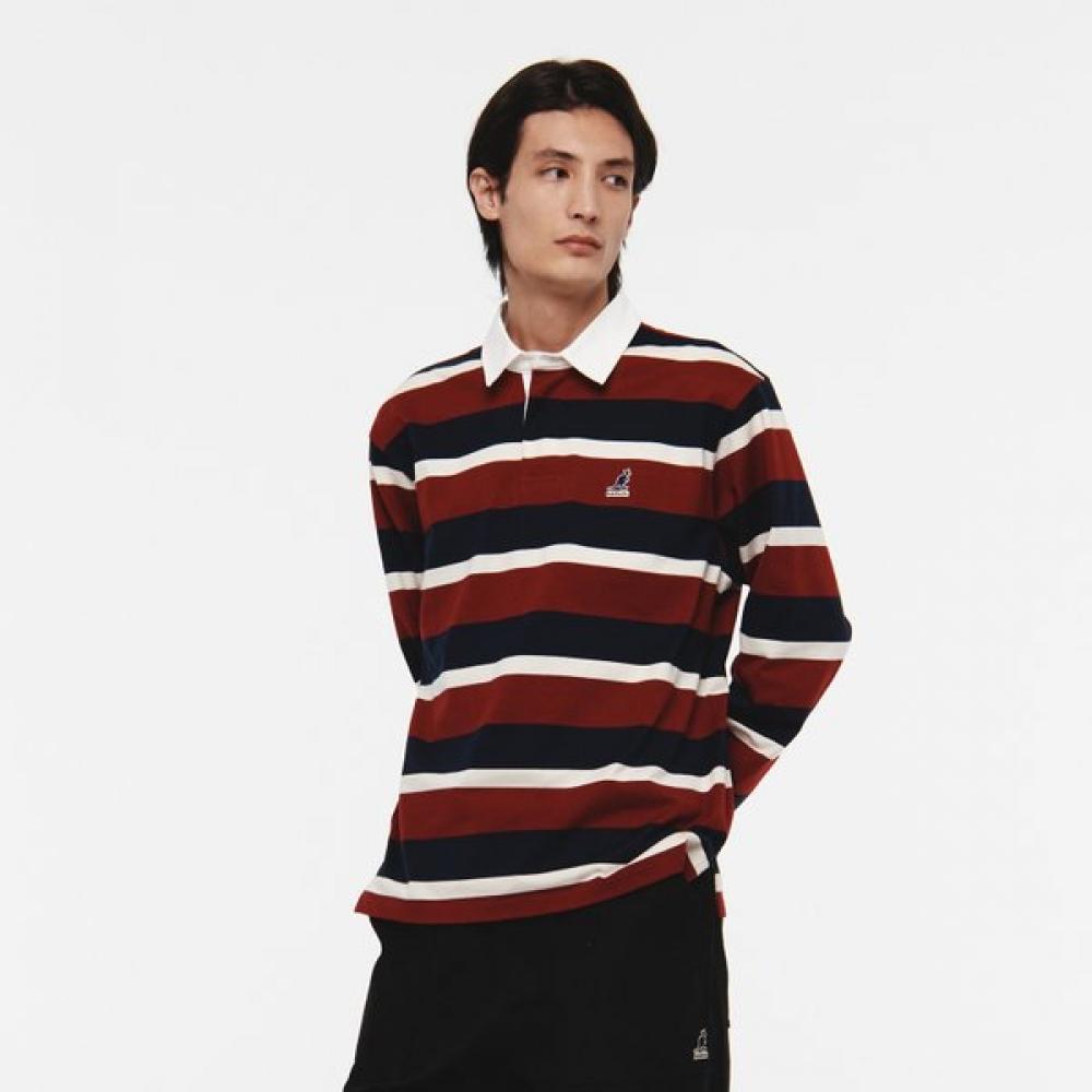 Kangol Oversized Long Sleeve STripe Polo T shirT Burgundy 3538 LA