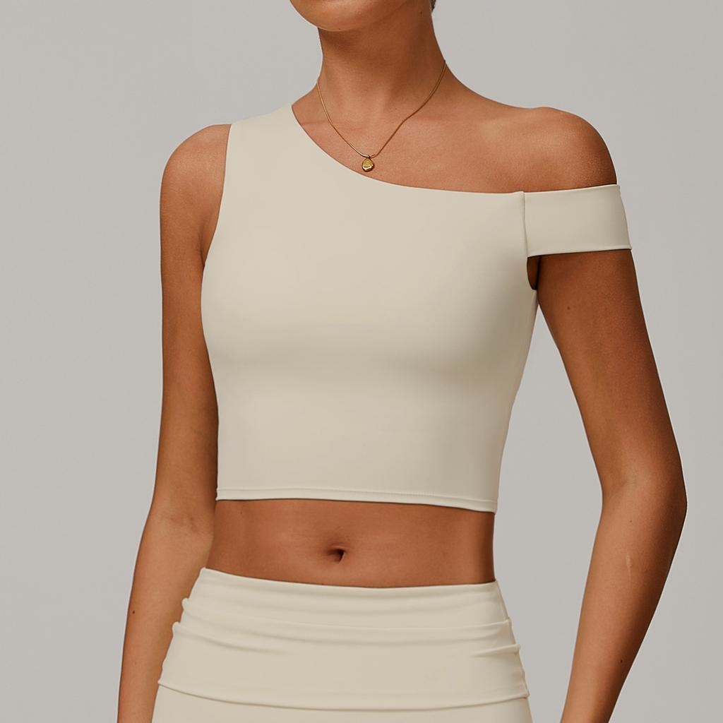 Environmentally Friendly Recycled Yoga Vest For Women, Irregular Sloping Shoulder, Wearing Running And Fitness Underwear For Women