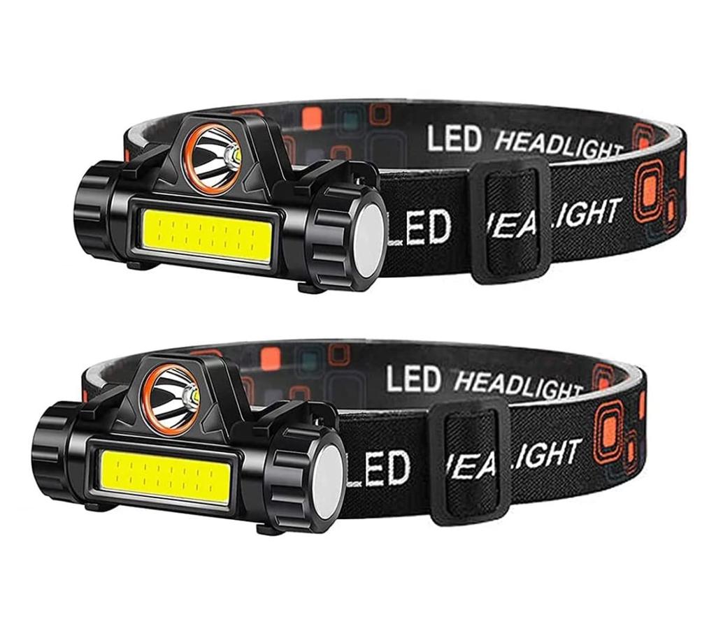 GOODGUY Headlamp with Dual Near and Far Stepless USB and Japanese Instruction Manual of for Fishing Beams, Dimming, 90° Rotation, Charging, (Set 2)