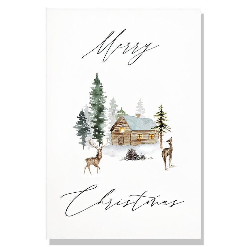 Simple Modern Nordic Ice and Snow World Watercolor Elk Christmas Art Decor Picture Material