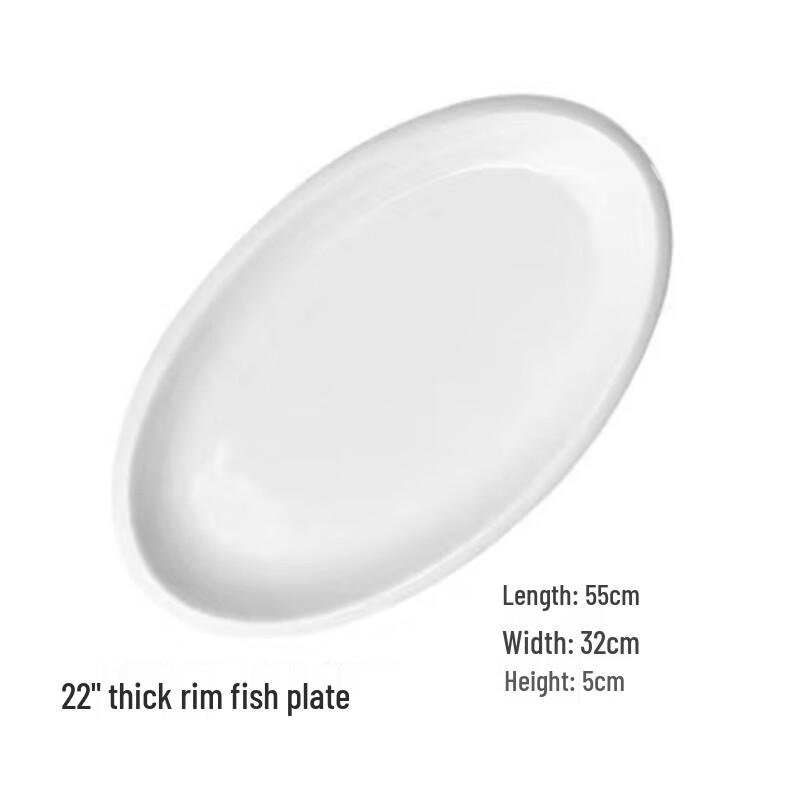 Jiubing Čistě bílý keramický oválný talíř na ryby se silným okrajem
