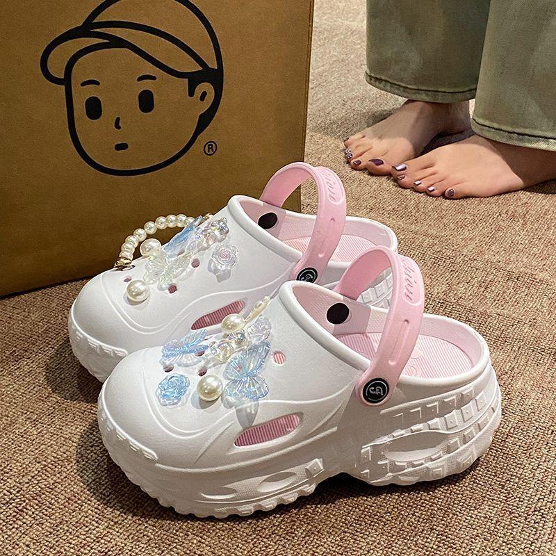 

Новые пляжные туфли со съемным толстым дном, женские нескользящие бабочки, наружная одежда, увеличивающая высоту тапочек EVA Baotou 40-41 белый