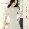 New Chinese Style Stand Collar Jacquard Puff Sleeve Blouse
