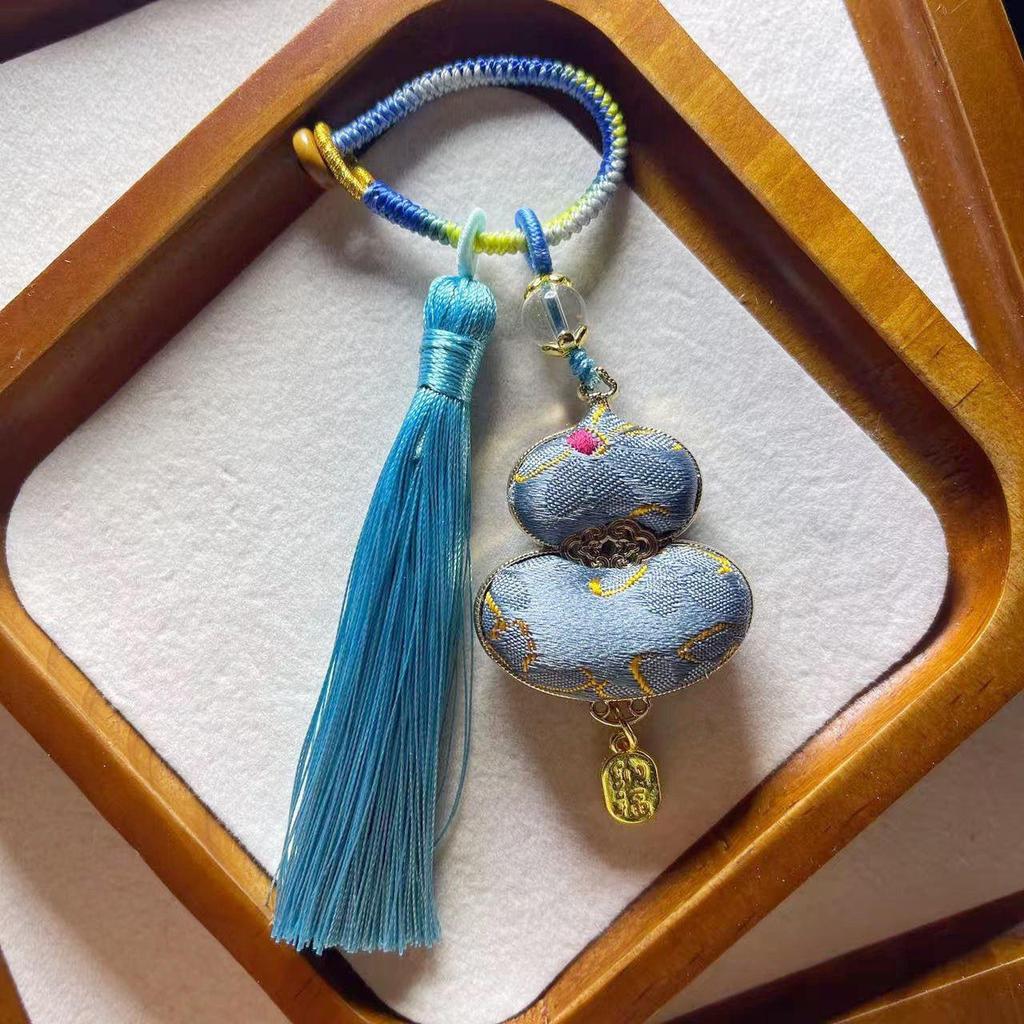 Double-sided Gourd Tassel Charm: Fu Lu Wealth & Blessings Keychain Pendant Ornament