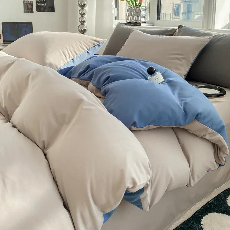 Ins Style Solid Color Duvet Cover Set Washed Cotton Bedclothes Comforter Cover Pillowcase Soft Bedding Sets Quilt Covers 220x240