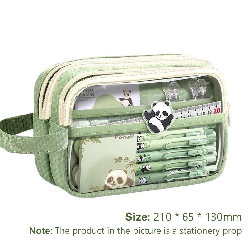Handheld Double Layer Transparent Pencil Case Pen Bag Hitting Color Square Storage Pouch For Stationery School