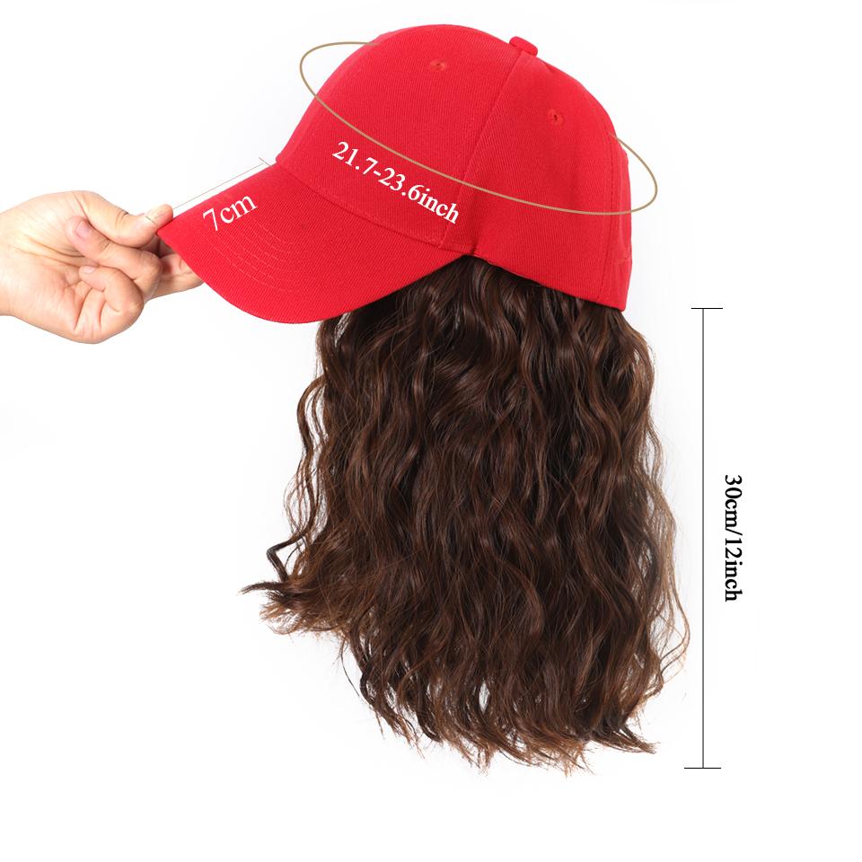 Red Baseball Hat Synthetic Hair Extensions Short Water Ripple Hairstyle Adjustable Cap Wig Heat Resistant for Women Daily Use