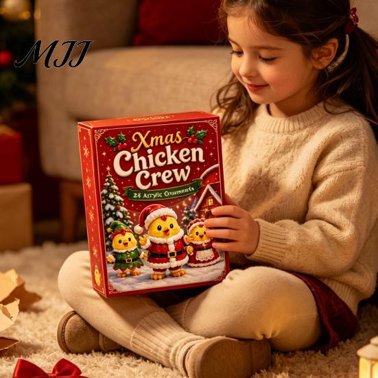 Stocking Stuffers for Children 2026 Christmas Chick Advent Calendar, 24 Day Countdown Box with Xmas Party Favors Acrylic Ornaments, Festive