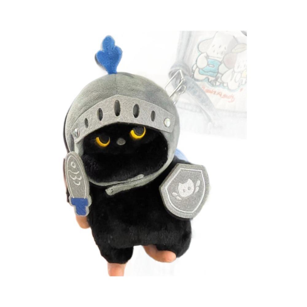 Shield Knight Cat Plush Doll Cartoon Black Cat Stuffed Toy Decoration Cat Plush Toy  Kids