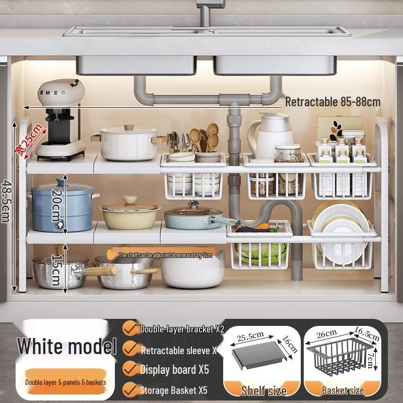 Organisateur de cuisine rétractable sous évier et support à casseroles