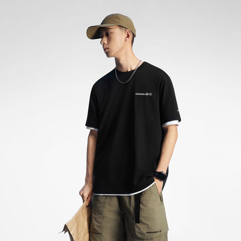 Li-Ning Outdoor CF Quick-Dry Cool Round Neck T-Shirt With Solid Color Letter Logo Men tops Black ATSW031-4