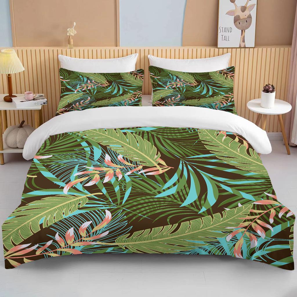 Tropical rainforest leaves queen bedding set   king size double bed bedding set microfiber or polyester duvet  set  duvet cover