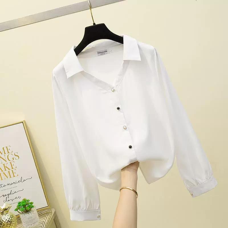 Long Sleeve Chiffon Big Size Tummy Covering Slim Ladies Shirt