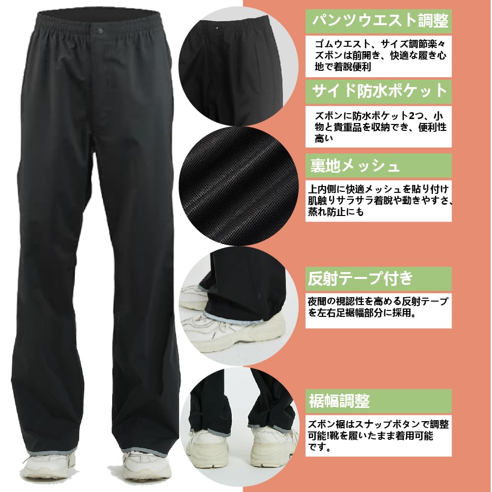 TopKylin Waterproof Rain Pants with Reflective Waterproof Mesh for Outdoor and School Women's Tape, Pockets, Water-Repellent, Breathable, Windproof,