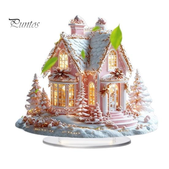 Acrylic Holiday Ornaments for Home Decor 2D Christmas Tree Figurine, Dreamy Floral Candy House Tabletop Showcase Ornaments, Centerpiece Office