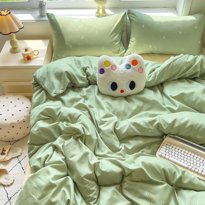 Class A Maternal And Infant Grade Ins Small Fresh Thickened Abraded Four-Piece Set Skin-Friendly Sheets Washed Cotton Quilt Cover Dormitory 3Pcs Set