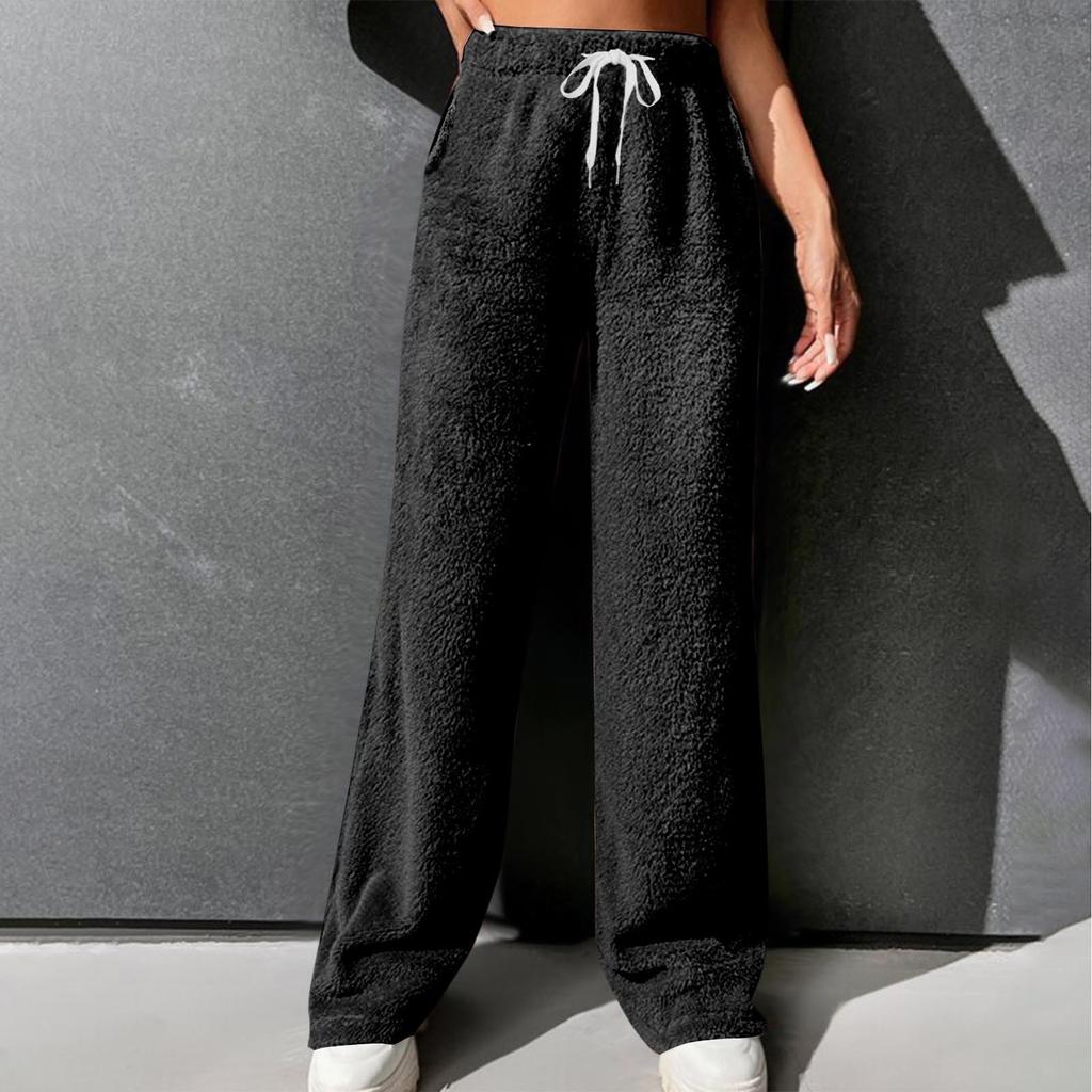 Women Pajama Pants Plush Sleep Pants Soft Elastic Waist Pajama Bottoms Solid Color Pants With 2 Pockets