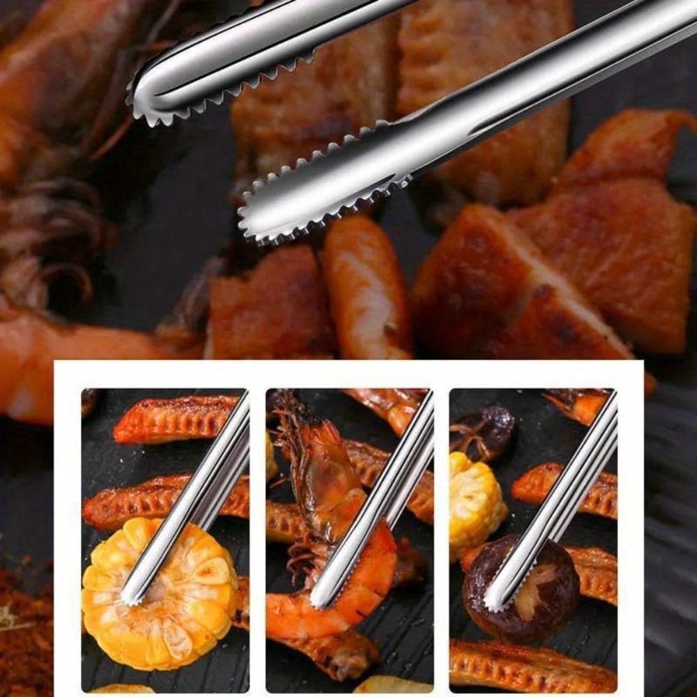 3pcs 304 Stainless Steel Barbecue Tongs Non-Stick Heat Resistant Steak Tongs Non-slip Corrosion-resistant Food Tongs