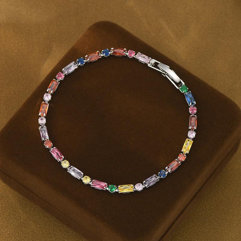 

Elegant Korean Fashion Gold-Plated Zirconia Bracelet with Color Stones - Trendy Internet Celebrity Design