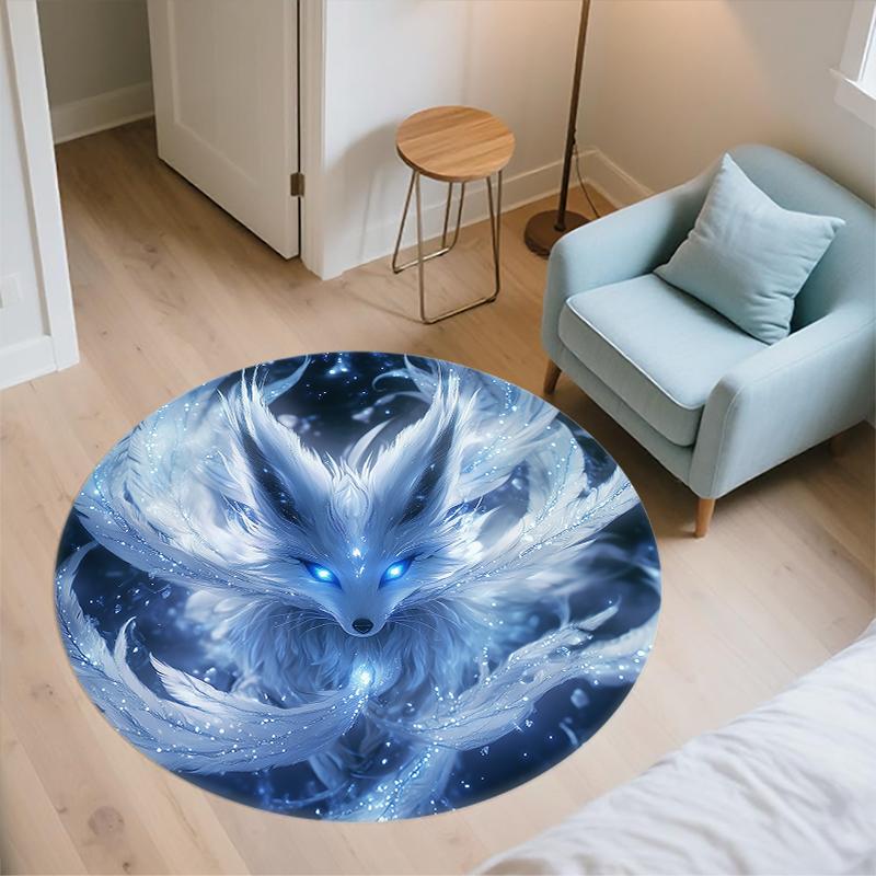 Nine-Tailed Fox pattern round rug,Carpet Rug for Living Room Bedroom Playroom ,Non-slip Floor Mat,Holiday Gifts and Birthday Gifts.