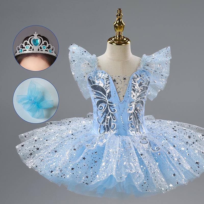 Tutu da Balletto Romantico per Bambina Gonna da Danza Gonna da Balletto con Paillettes Dorate Abbigliamento per Esibizioni di Balletto Vestito da Principessa