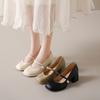 Mary Jane women's shoes 2025 new mid-heel fashion versatile French thick heel high heel single shoes gentle with skirt