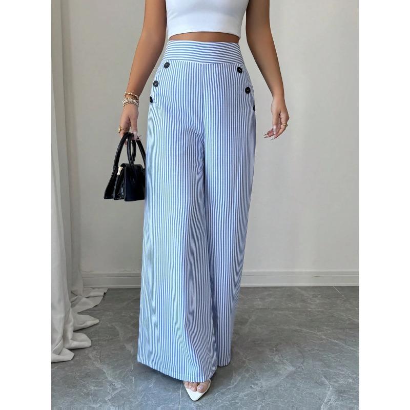 TIFICY Women s Fashion Casual Stripe Print High Waist Trousers Pants & Capris S