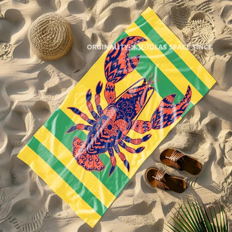 Lobster Ethnic Print Beach Towel Patterned Sunscreen And Windproof Suitable For Swimming Pool Camping Travel