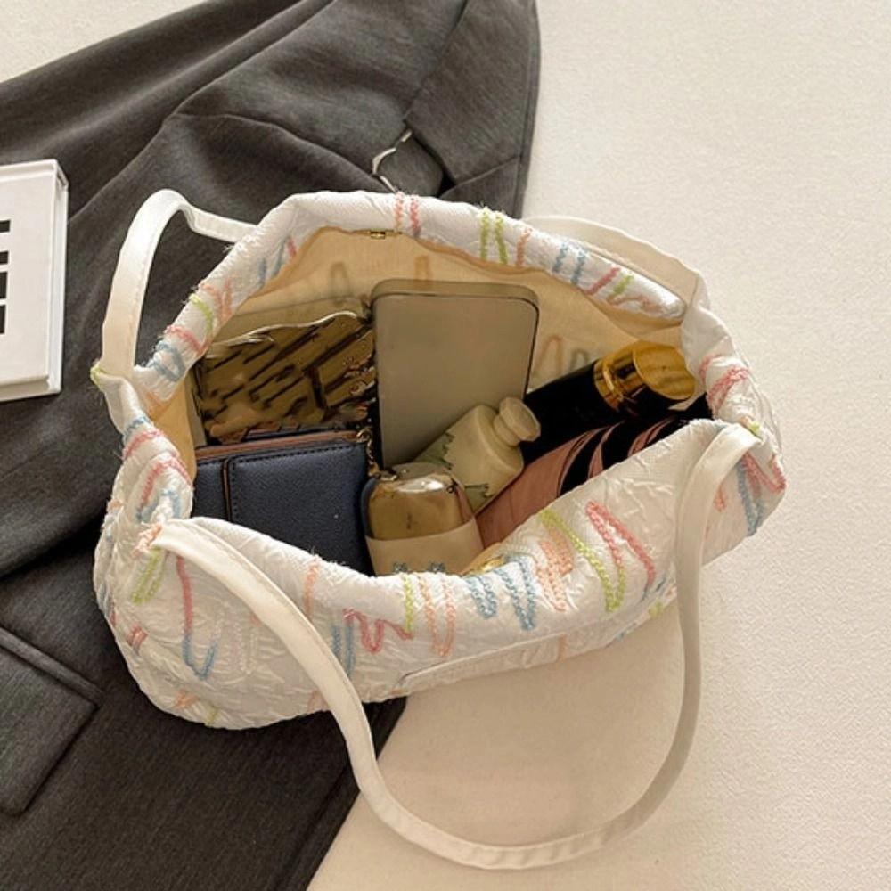 Large Capacity Shoulder Bag Women Korean Style Striped Tote Bag Casual Nylon Underarm bag Girls