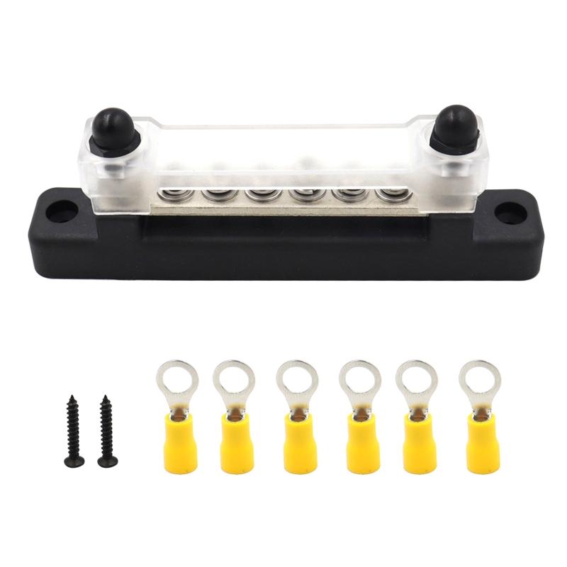 Waterproof Terminal Bus Bar with Transparent Cover 150A Power Distribution for Car Boat Marine RV Terminal Block