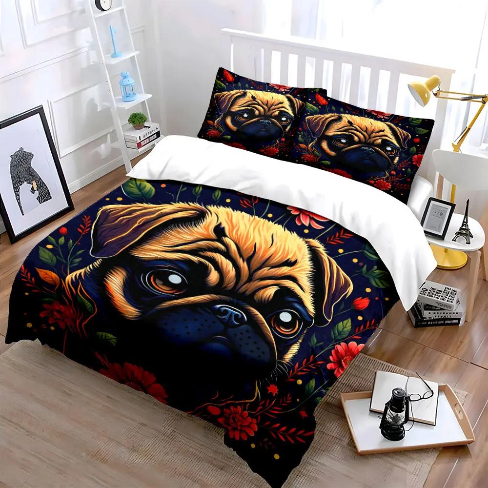 "Dog Floral Set - Home Decor" Multiple Sizes Kid's and Adults' Bedroom Exquisite 3PC Bedding Set Gift