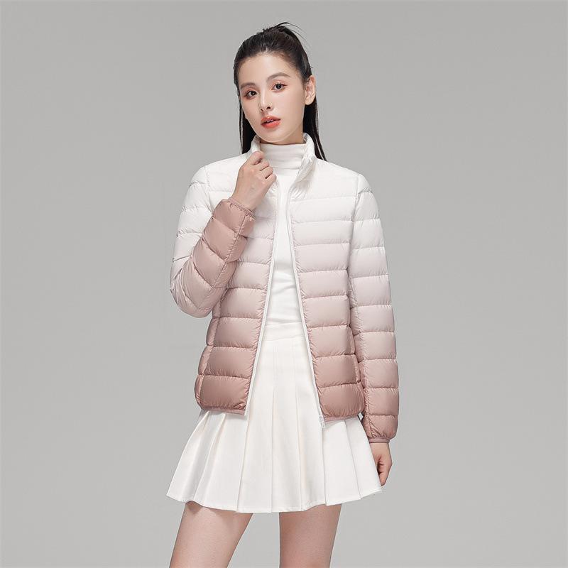 

Осень и Зима Женские Пальто из Утиного Пуха Куртка со Стойкой Воротником Градиент Приталенный Ультралегкий Сохраняющий Тепло Повседневные Спортивные Куртки XS розовый