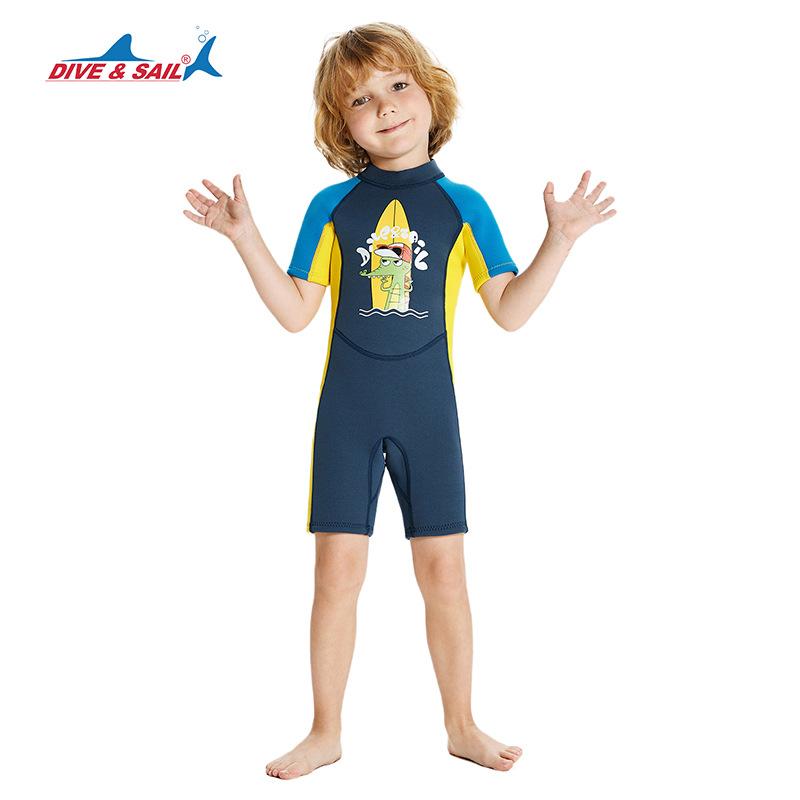 New 2.5MM children's wetsuit thermal one-piece short-sleeved wetsuit medium and older children's cold-proof snorkeling surf suit