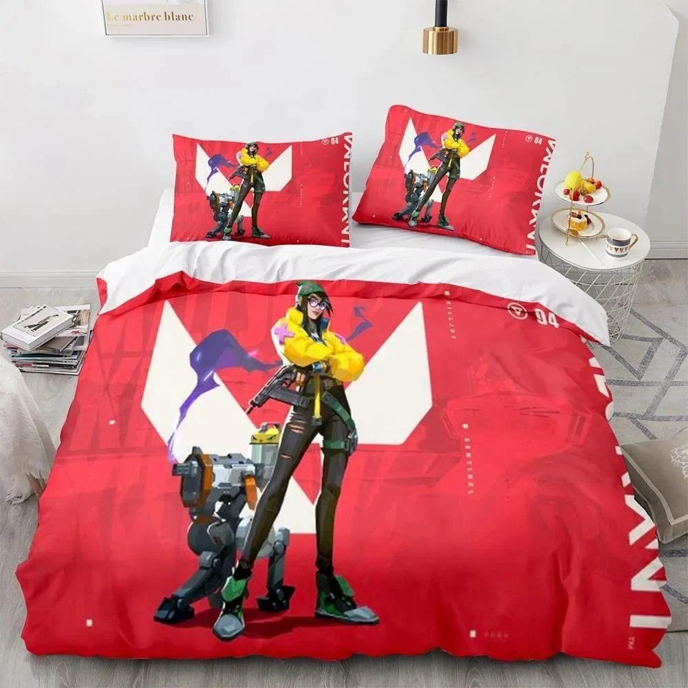 Game Valorant Neon Bedding Set Boys Girls Twin Queen Size Duvet Cover Pillowcase Bed Kids Adult Fashion Home Textileextile