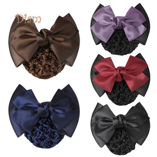 Tenfyer Women Pro Bow Barrette Hair Clip Cover Bowknot Bun Snood Hairnet Hair Accessory