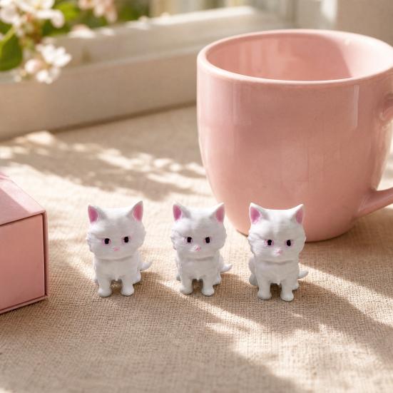 2PCS 3D Printing Cat Ornament, Matte White Mini Desktop Decoration, Durable One-Piece Molding Healing Cat Figurine, for Home Office Decor