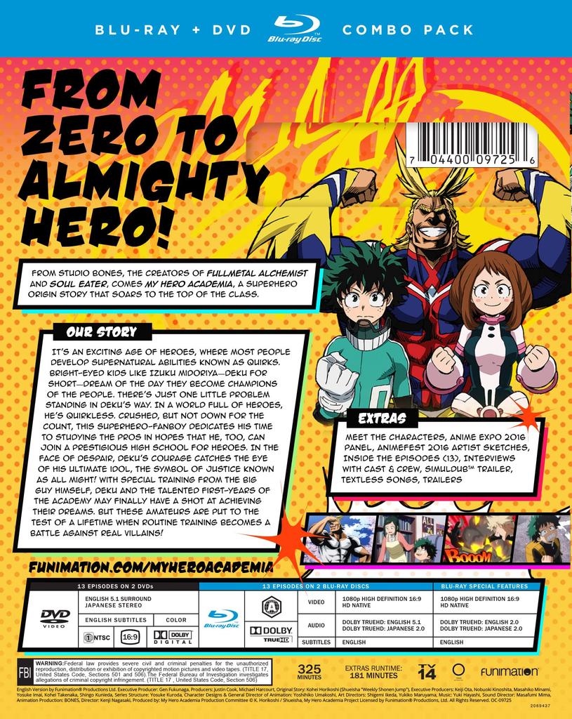 My Hero Academia — Season One (Blu-ray + DVD Combo, Region A/1, 5 Discs)