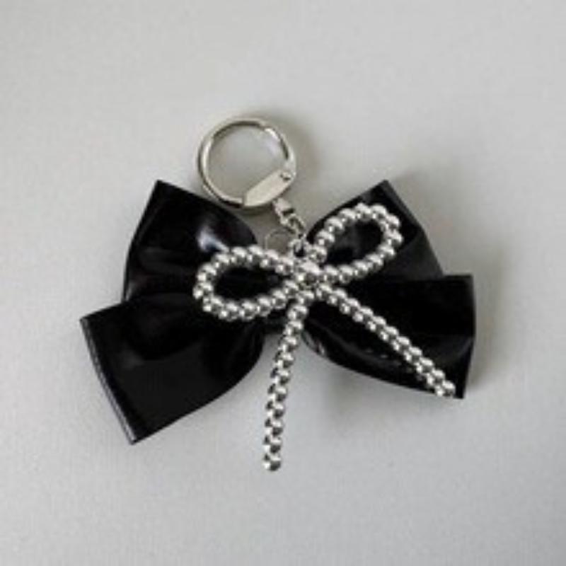 Pearl Leather Bow Keychain Bow Beaded Charm Pendant Keyring Jewelry For Girl Women Gift Bag Decoration