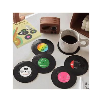 6pcs Retro Vinyl Record Cup Coaster Anti-slip Coffee Coasters Heat Resistant Music Drink Mug Mat Table Placemat Decor