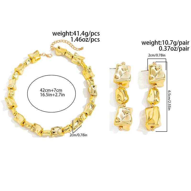 Salircon Vintage Chunky Necklace Irregular Geometric CCB Necklace Drop Earrings Jewelry Women Fashion Accessory Party Daily Wear
