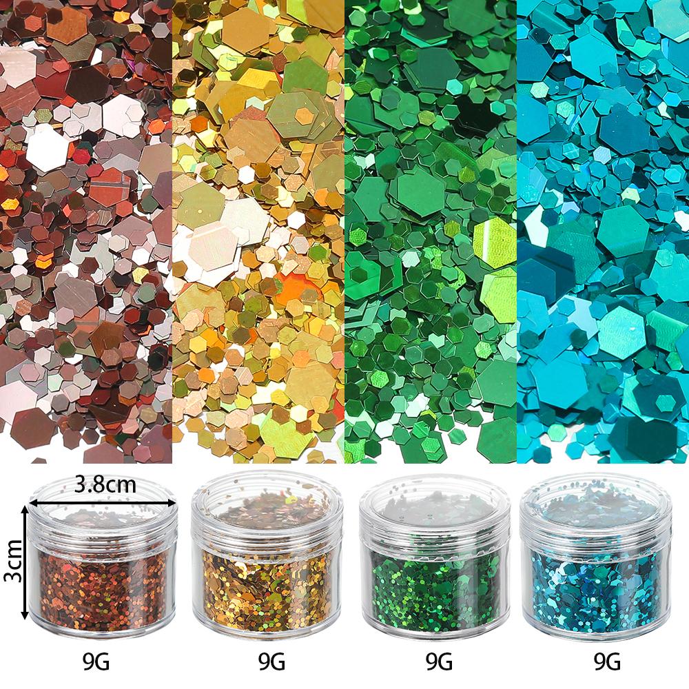 4 Flessen/Set Holografische Zeshoekige Grove Glitter Epoxy Hars Vulvlokken Laser Pailletten voor DIY Epoxy Hars Nagelkunst Vullingen