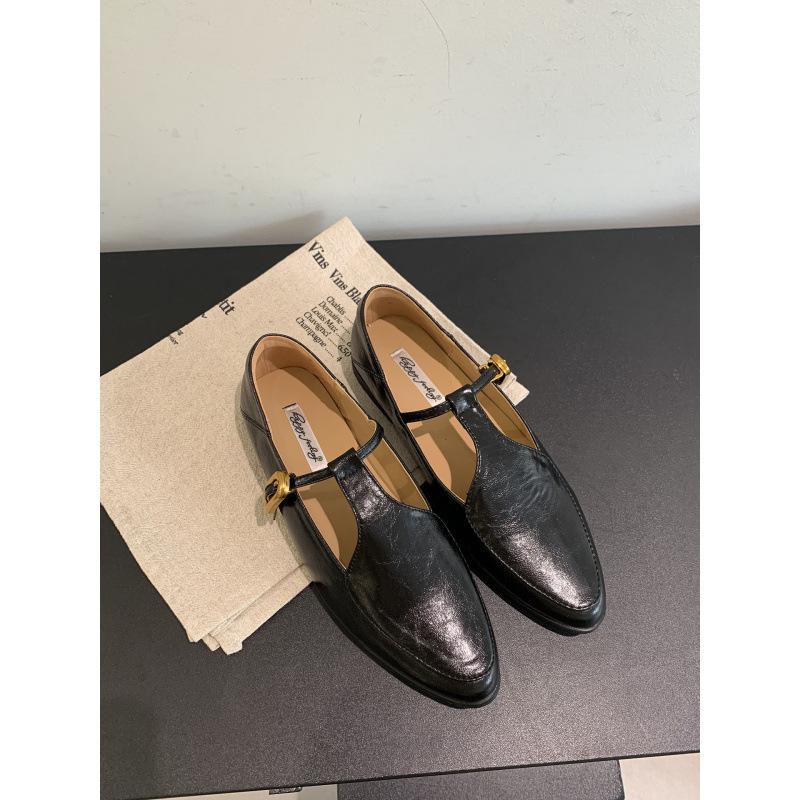 Design sense retro flat bottom pointed black British small leather shoes women's autumn new versatile fashion Mary Jane single shoes