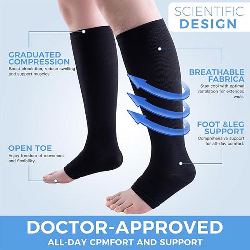 Unisex Open-Toe Knee-High Compression Socks, Double Set, Non-Slip Sports Pressure Socks