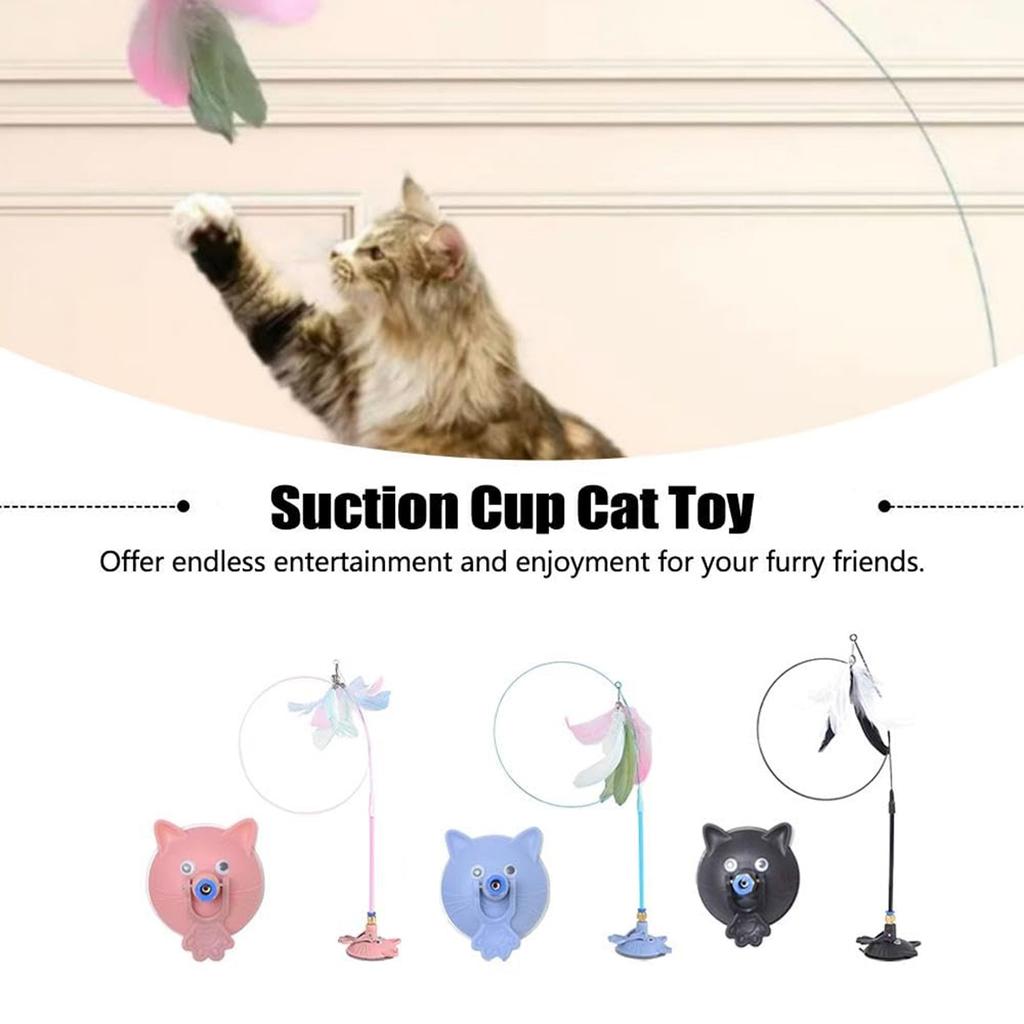 New Feather Long Pole And Steel Wire Cat Toy With Suction Cup, Designed To Boredom And Enhance The Comfort Of Cats