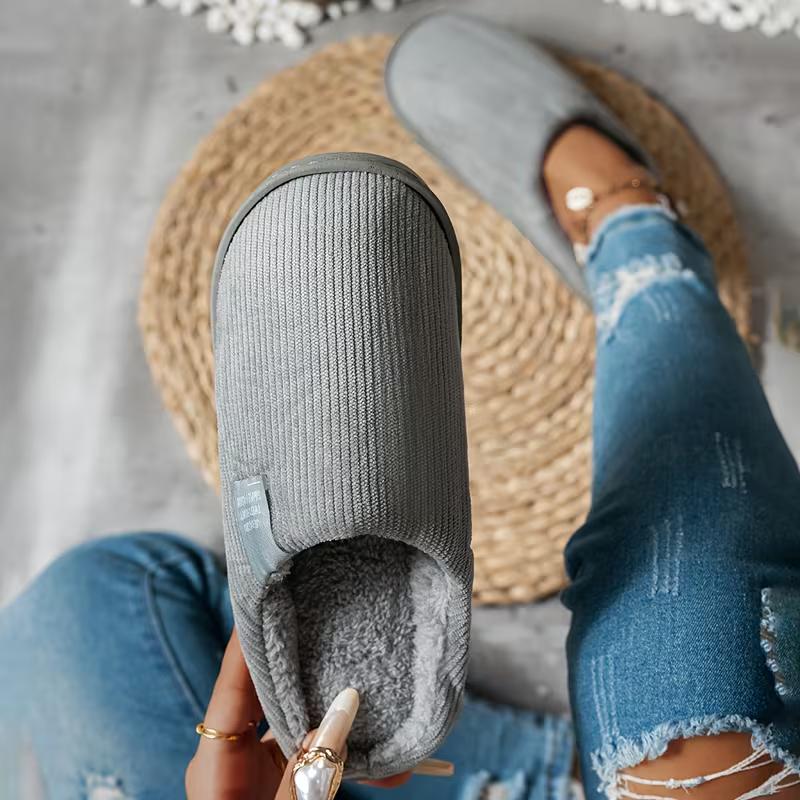 Damen Corduroy Seitliches Logo Winter Hausschuhe Rutschfest Warm Indoor Outdoor HausSchuhe Kleine Größe Empfehlen Eine Nummer Größer Bestellen