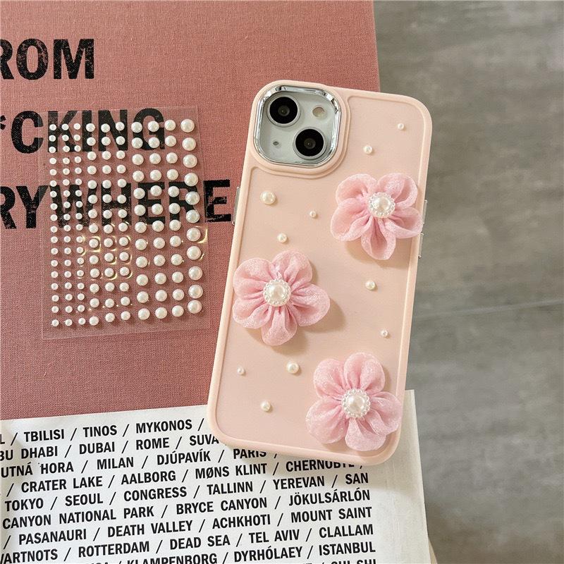 

Small Fresh Girl Heart Mobile Phone Case For Iphone16Promax Lace Flower Apple 15 Pearl 14 Fine Hole iPhone 7/8/SE 2020