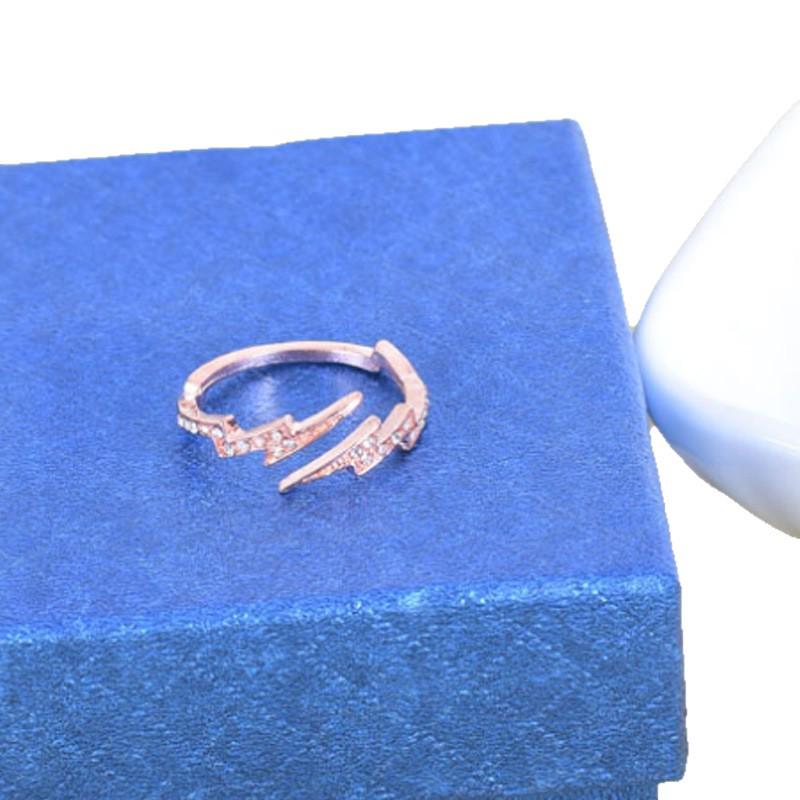 Unregelmäßiger geometrischer Zirkon-Blitz-Offener Ring im koreanischen Stil