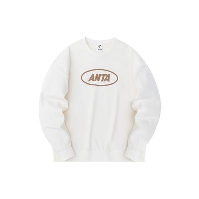 Anta Lifestyle Series Letter Round Neck Pullover Fleece Sweatshirt Unisex Sweatshirt Beige 972338702-1
