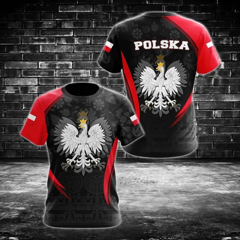 Odznak poľskej vlajky Warrior Camouflage 3D vytlačený Pánske Crew Neck Krátky rukáv Oversized Voľné Módne tričko Športové Rýchloschnúce